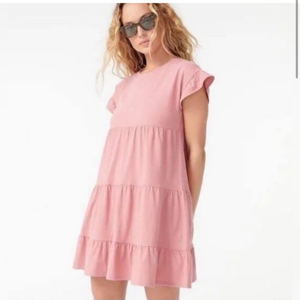 J Crew Swingy Tiered Ruffle Knit broken-in jersey tiered mini dress XS